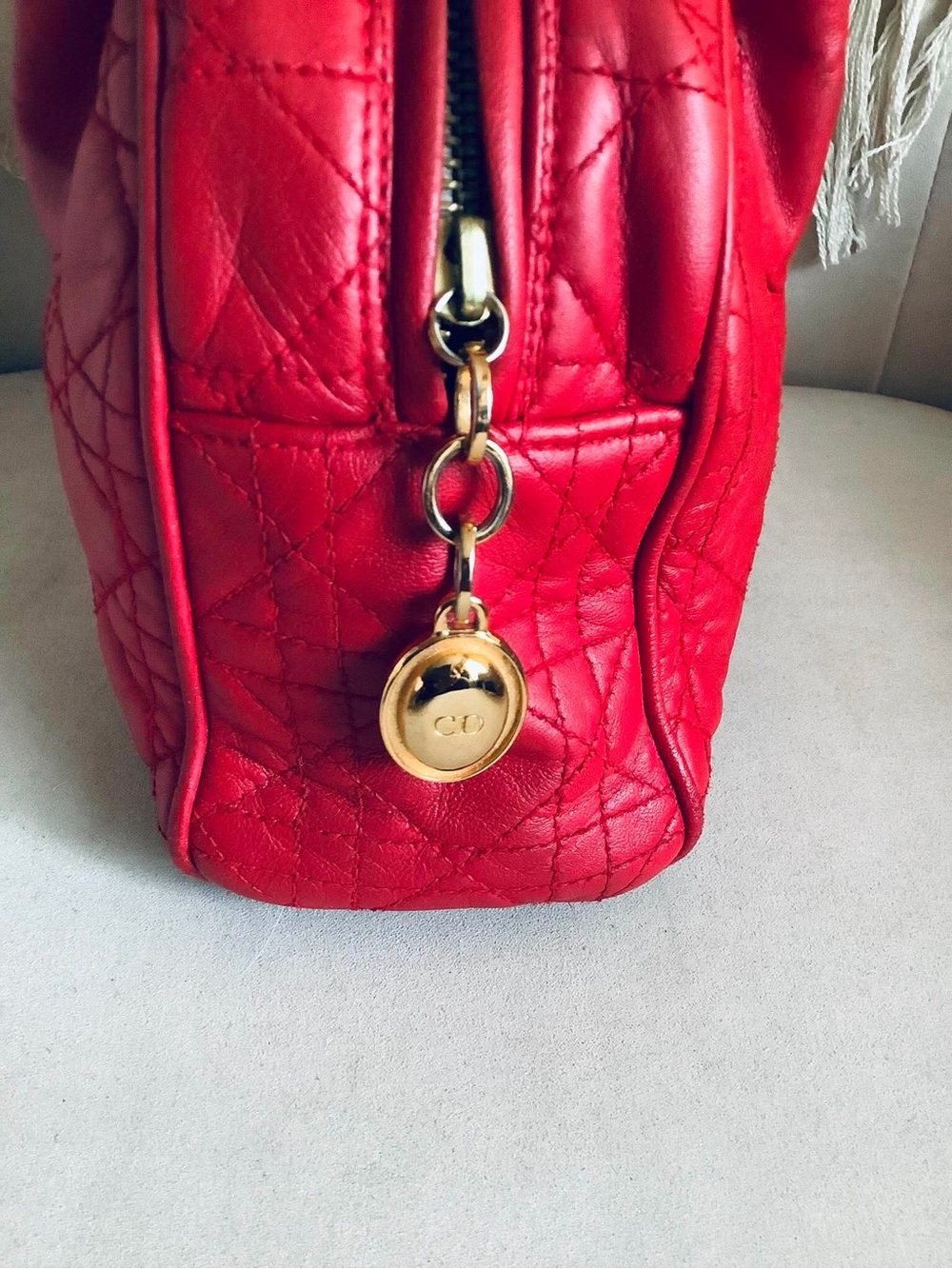 Christian Dior Cannage Vintage Red Mini Bowling Bag with Gold hardware - Picture 7 of 16